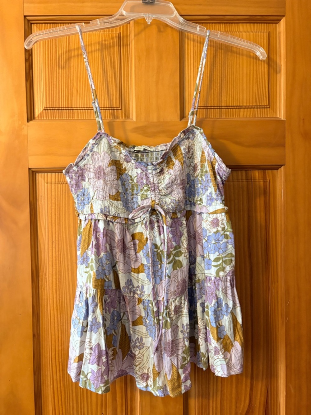 AE Smocked Floral Tank Top - Lavender, Blue & Olive